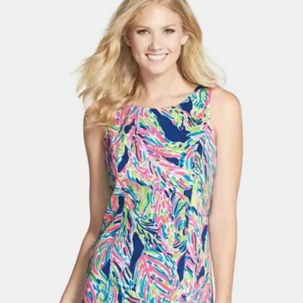 🌴☀️🔥Lilly Pulitzer Indigo Palm Cathy Shift Multicolor Sleeveless Dress